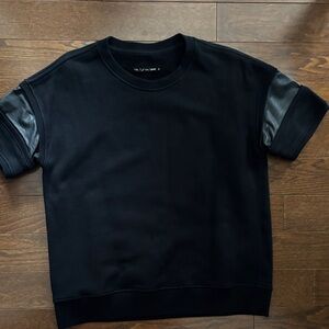 Rag & Bone Black Short Sleeve Sweatshirt with Leather Accents